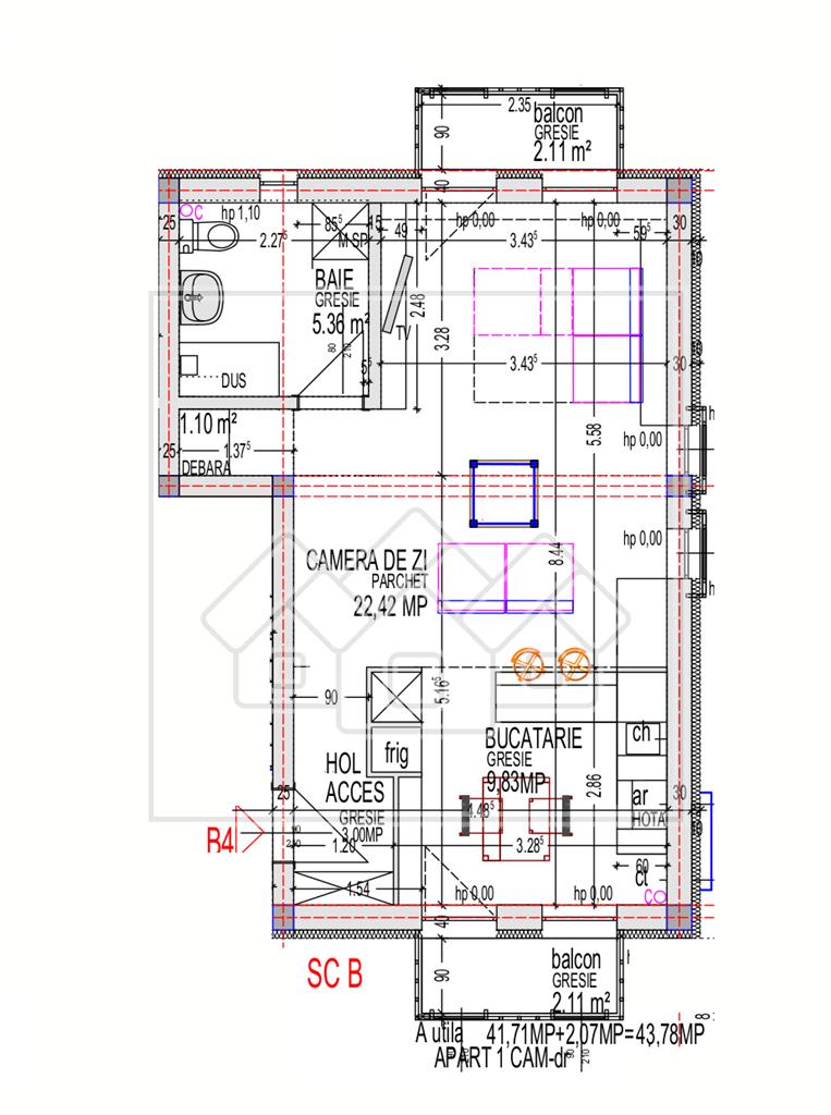 Apartment for sale in Sibiu - 2 rooms - intermediate floor