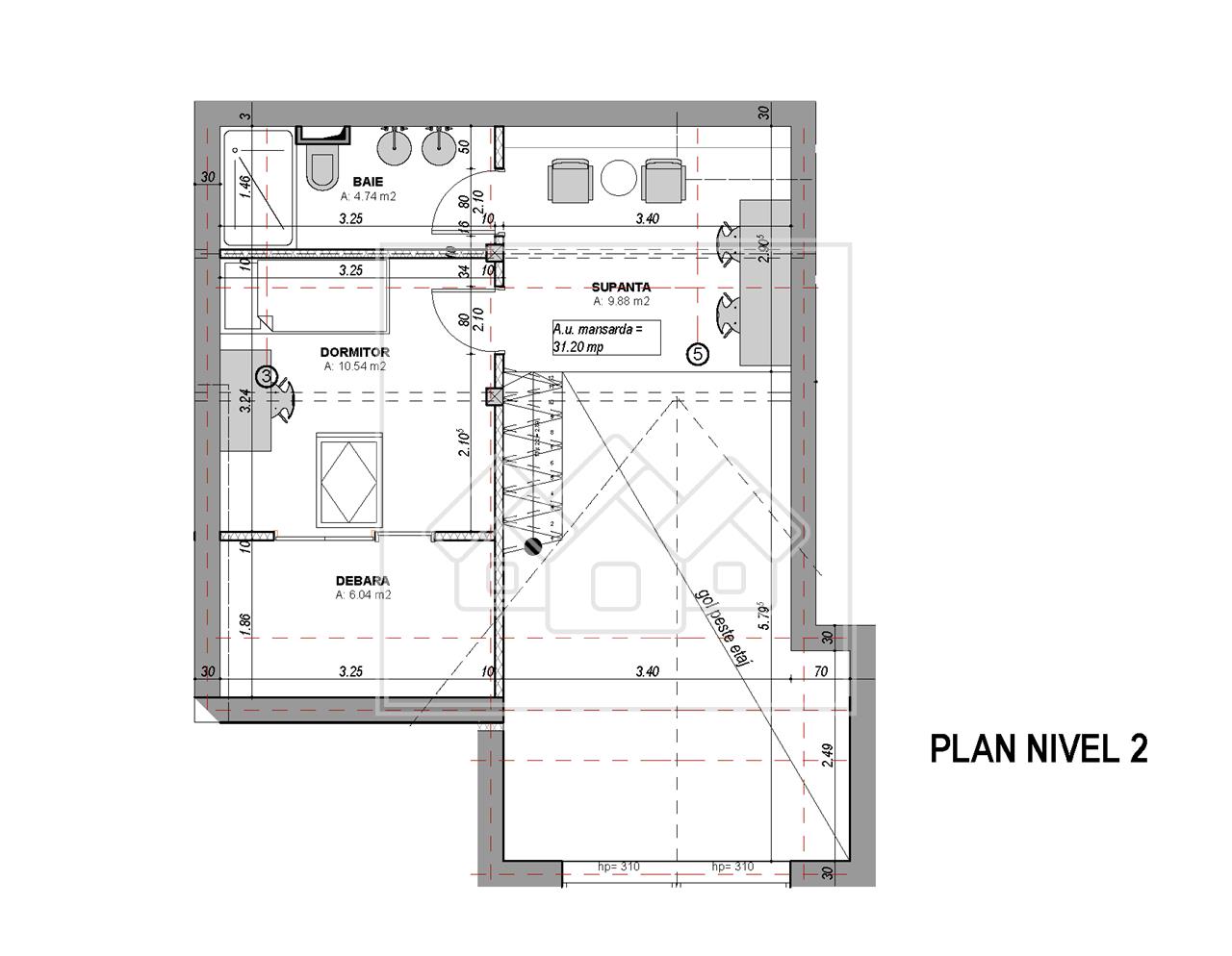 Penthouse pe 2 niveluri - 3 camere si 2 balcoane + loc de parcare (L)