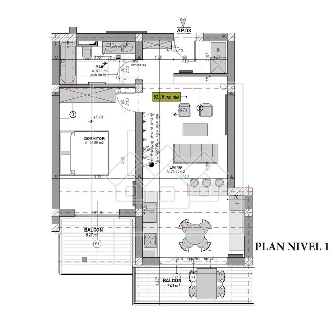 Penthouse pe 2 niveluri - 3 camere si 2 balcoane + loc de parcare (L)
