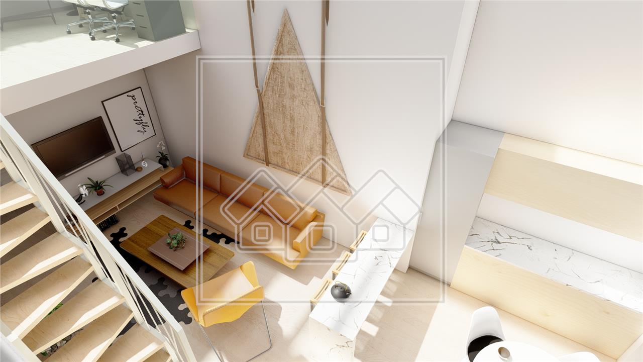 Studio dispus pe 2 niveluri - 2 camere si balcon + finisaje lux (L)