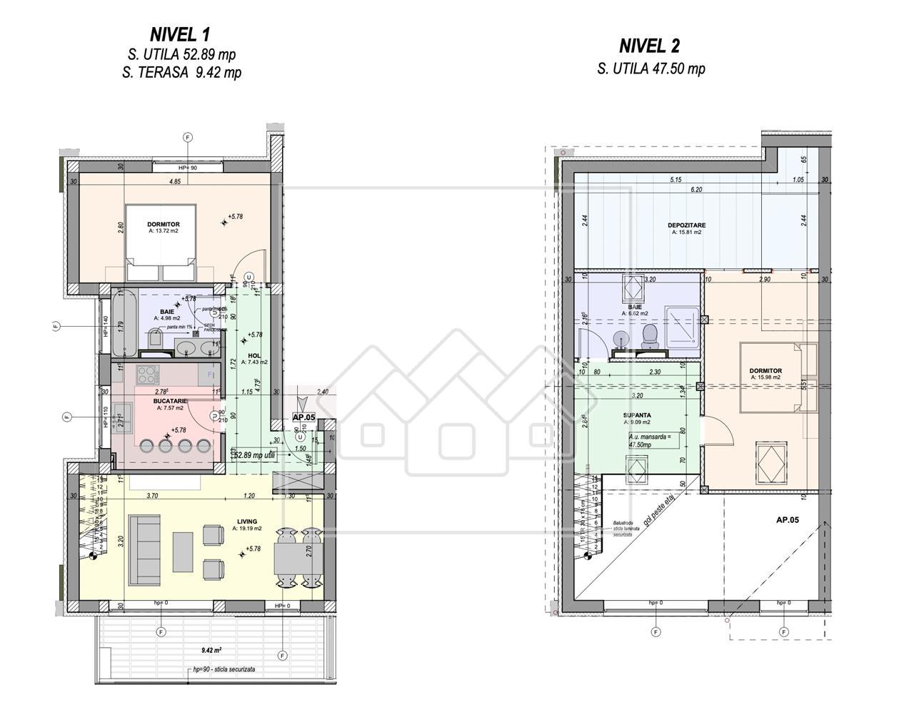 Penthouse pe 2 niveluri - 3 camere si balcon - confort lux (D)
