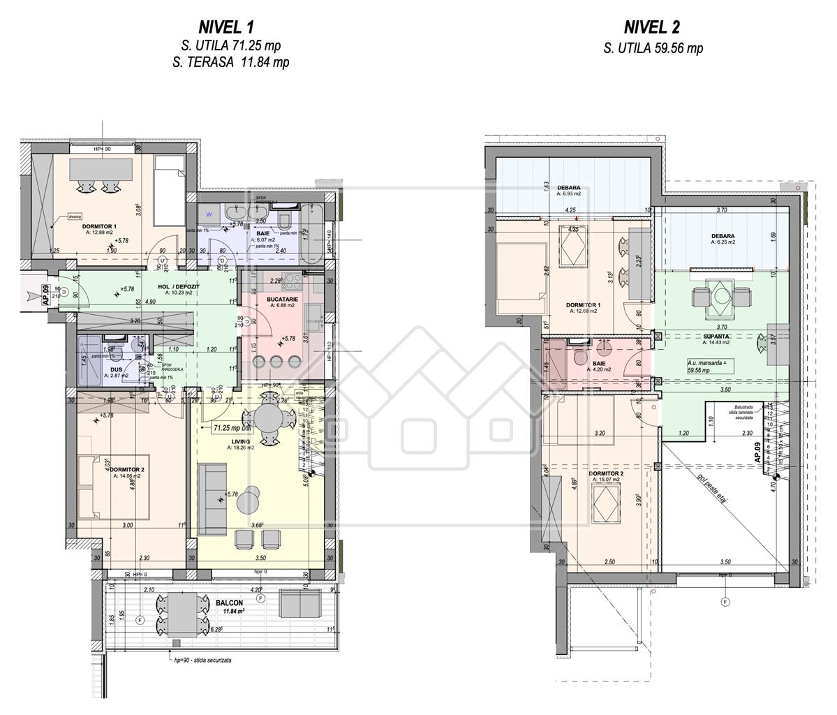 Penthouse pe 2 niveluri - 4 camere si balcon - LA CHEIE- (NCLB-31E-L)