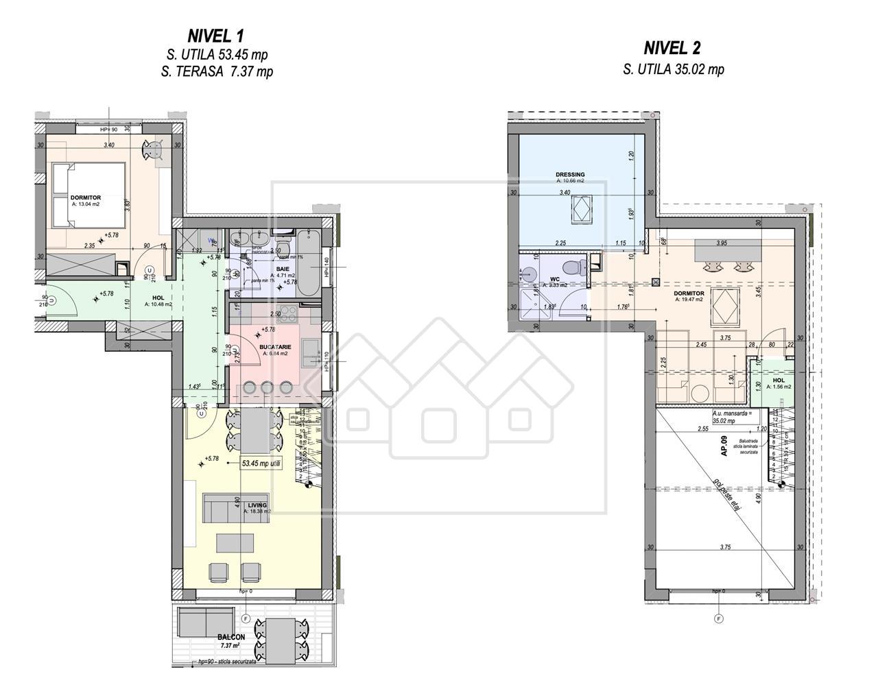 Penthouse pe 2 niveluri- la cheie, intabulat, 88.45 mp (W-49F-Do)