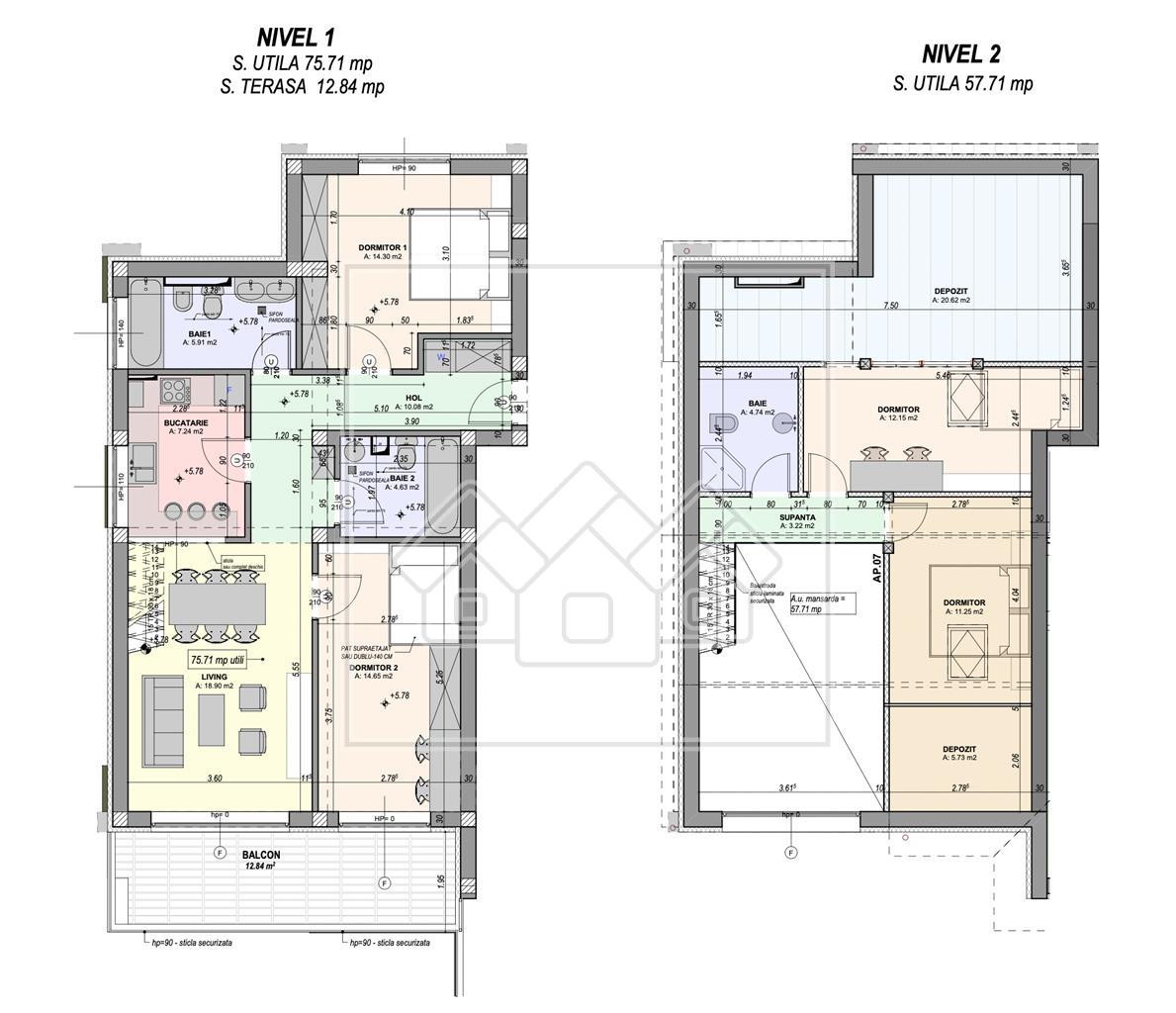 Penthouse on 2 levels - special concept, 133.42 sq m useful