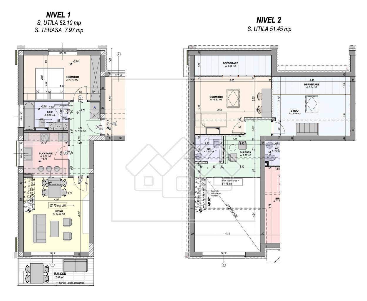 Penthouse pe 2 niveluri - intabulat, la cheie, 103.5 mp (YND-19A-Do)