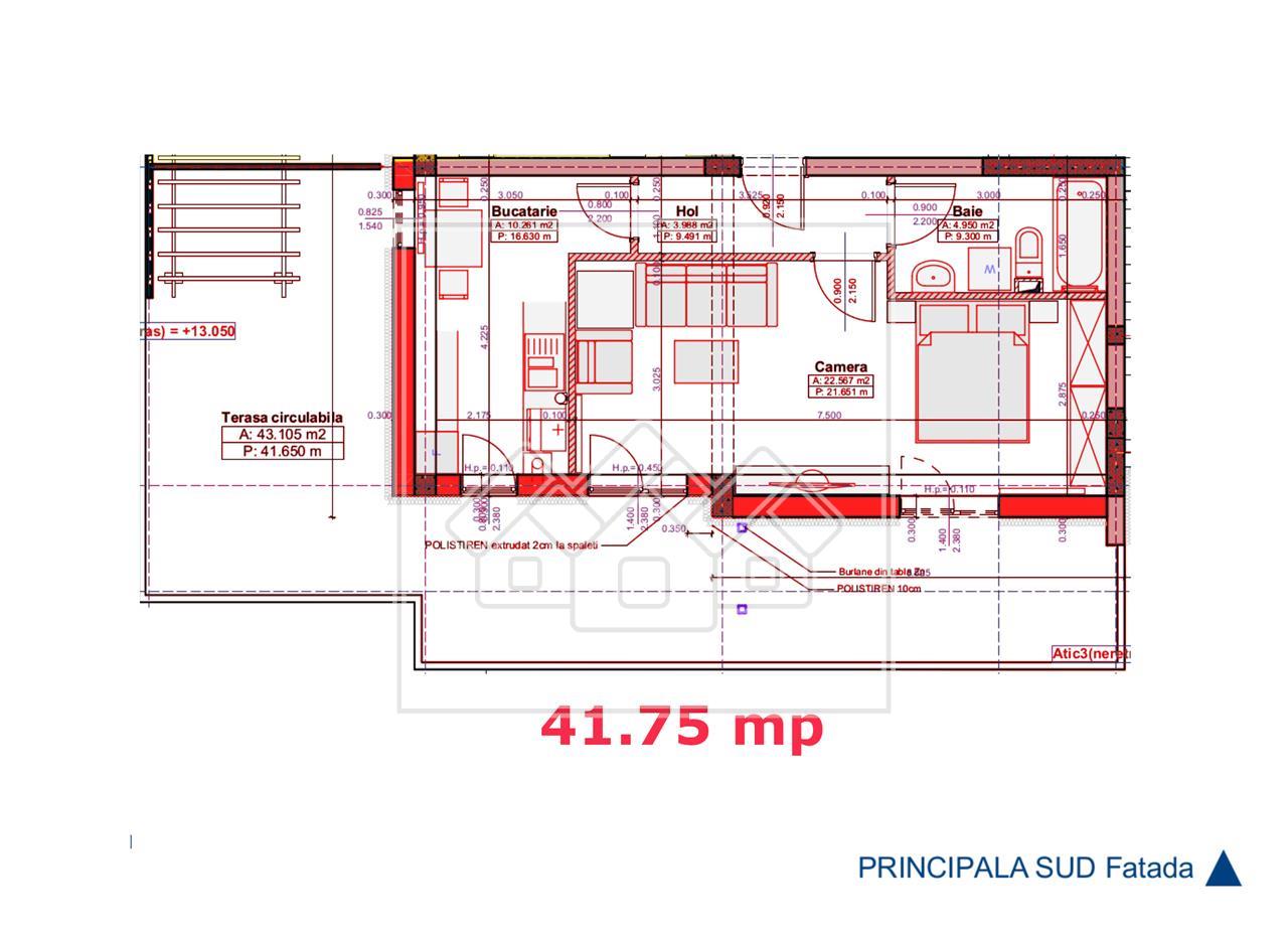 Garsoniera de vanzare in Sibiu - LUX - 41.75 mp si o terasa de 43 mp
