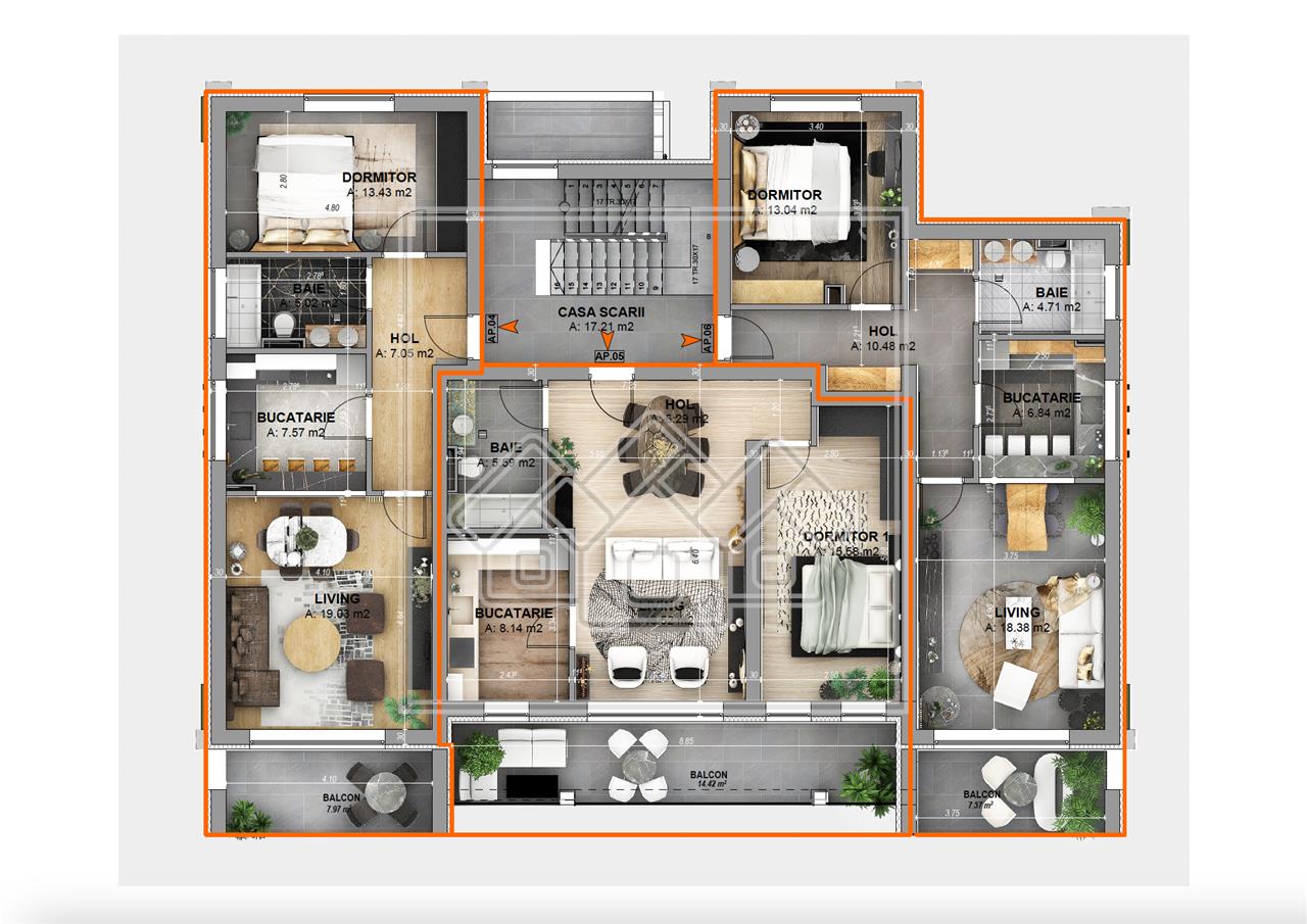 2-Zimmer-Wohnung + Loggia mit einer Flache von 14,17 qm Luxuskonzept