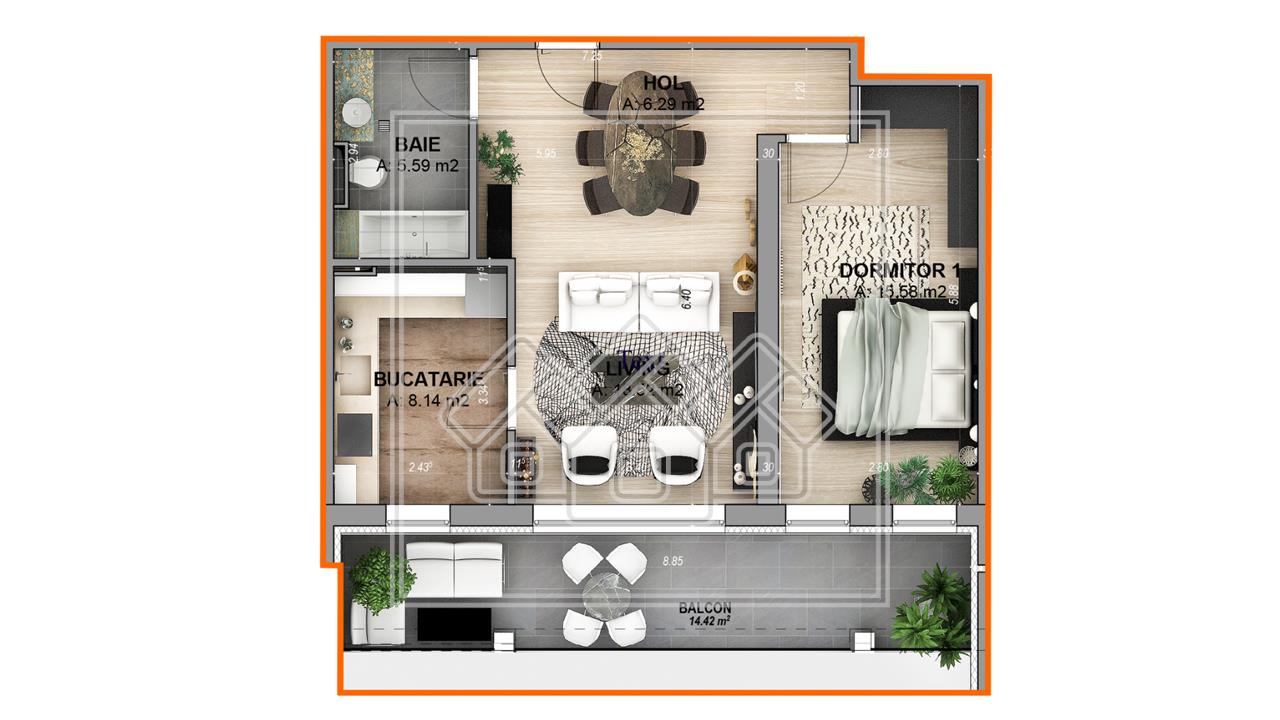 Apartament 2 camere + logie 14.17 mp - concept lux (YND-19A-Do)