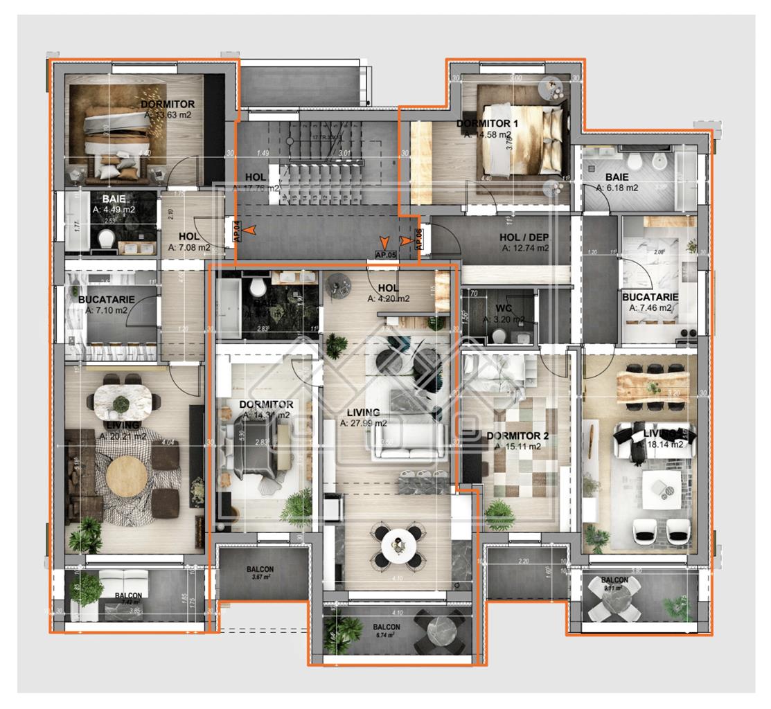 Apartament 3 camere - decomandat - stil arhitectural unitar -Mona Lisa