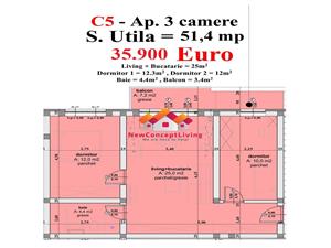 Apartament vanzare Sibiu- 3 camere+ balcon 7.2 mp