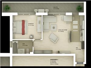 Apartament de vanzare in Sibiu - 2 camere + balcon 14.36 mp