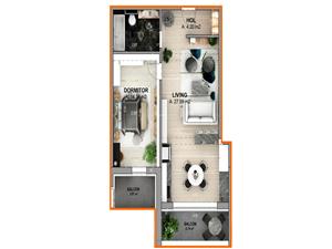 Apartament 2 camere si terasa 10 mp, la alb, intabulat (RV-38L-Mo)