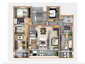 2-Zimmer-Wohnung + Loggia mit einer Flache von 14,17 qm Luxuskonzept