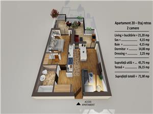 Apartament de vanzare in Sibiu -terasa 26 mp,lift si parcare subterana